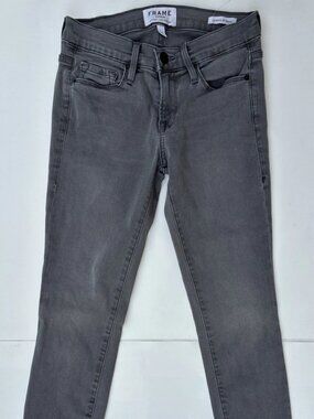 FRAME Cotton Le Skinny de Jeanne Low-Rise Frayed Hem Slim Gray Jeans Sz 24